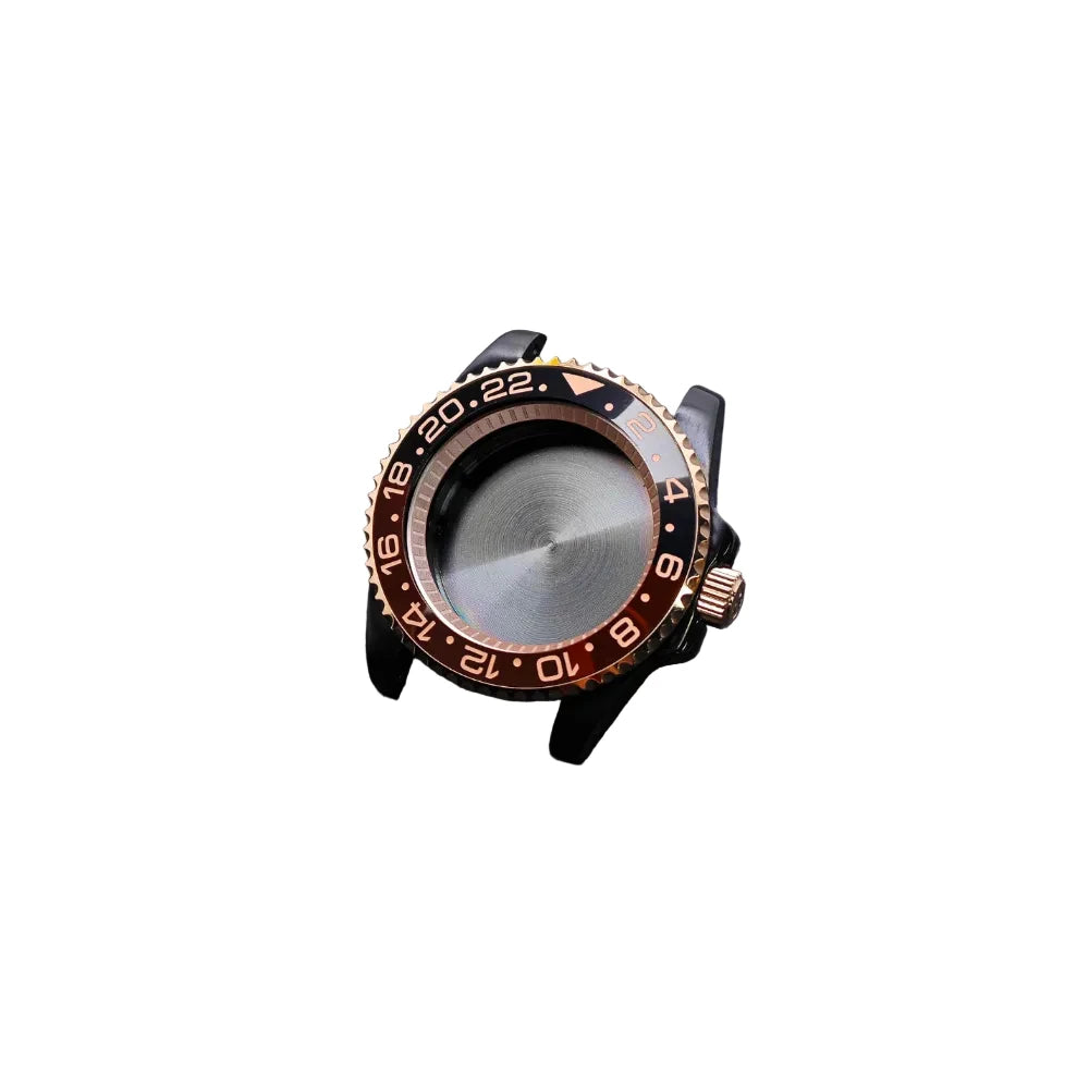40.5mm High Quality Black Gold/Rose GMT Case with Chapter Ring Stainless Steel Waterproof Accessories for NH34/NH35/NH36 Movements